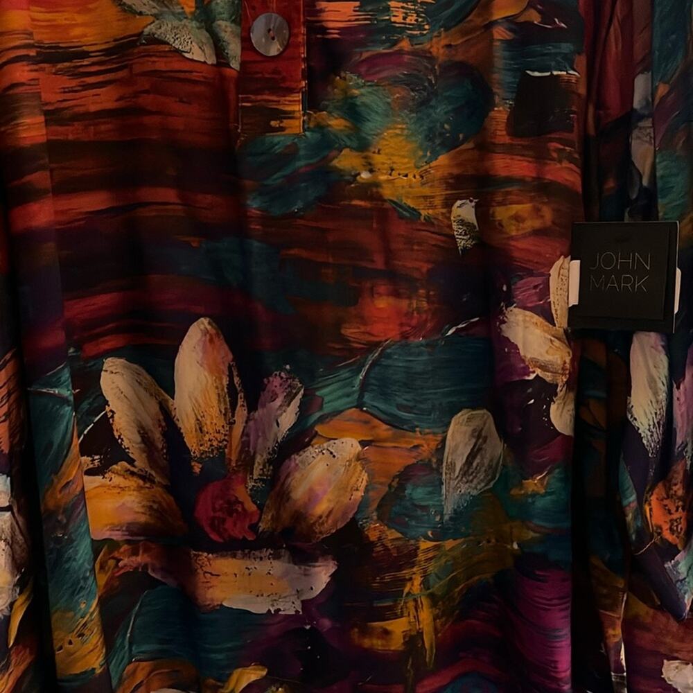 John Mark Woven Floral Painting Print Wire Collar 3/4 Cinch Sleeve Tunic Size 2X - Picture 4 of 4